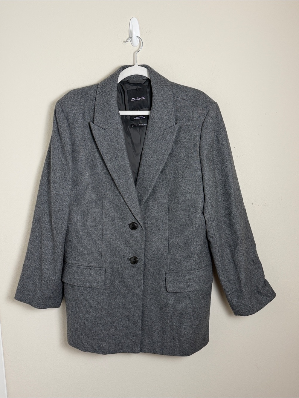 Madewell Marled Bedford Oversized Blazer Gray Wool Size 12 Preppy Office